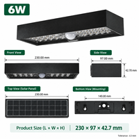 Lampe murale solaire sans fil 6W 900 lumens, économie d'énergie, aucun câblage requis, applique extérieure pour patio, allée, garage, décoration