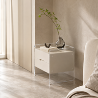Mesita de Noche Moderna y Duradera de Madera con Dos Cajones y Marco Transparente para Almacenamiento en Dormitorios de Hoteles y Apartamentos