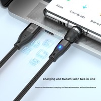 Kabel Data Magnetik Putar PD 60W 540 Derajat, Kabel Pengisian Daya & Transfer Data USB 3.0 Tiga-dalam-Satu untuk Gaming Mobile