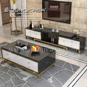 リビングルーム用のモダンな家具ステンレス鋼テレビスタンドとコーヒーテーブルセット