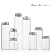 Bouteille en verre de 47 mm à fond plat avec bouchon à vis en aluminium, couvercle argenté, pour vœux, flotteurs et tubes arc-en-ciel
