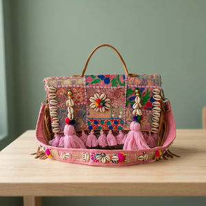 BS INTERNATIONAL Fashionable Women's Genuine Leather Lightweight Waterproof Zipper Indian Traditional Style Large Handbags - Product Image 4