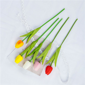 Ramo de Tulipanes Artificiales Wen Hope, Flores de PU Rosa y Amarillo para Decoración del Hogar y Bodas - Product Image 2