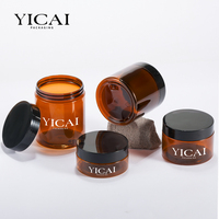 Pots en plastique de qualité alimentaire à large ouverture 120ml 200ml 250ml 300ml 500ml Pots cosmétiques ambrés avec couvercles noirs Choix d'étiquettes personnalisées