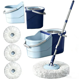 Automatic Dehydration Stainless Steel Telescopic Pole 360 Degree Absorbent Round Microfiber Spin <b>Flat</b> <b>Mop</b> and Bucket Set - Product Image 1