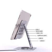 Station d'accueil USB-C 6-en-1 IKATAK avec sortie vidéo 4K, support tablette pliable en aluminium, argent, garantie 12 mois, en stock