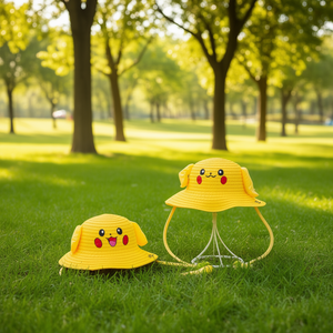 Chapeau de paille avec airbag pour enfants, motif Pikachu jaune, réglable, pour une utilisation en extérieur - Product Image 3