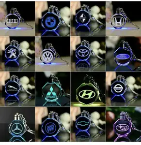 LED كريستال سلسلة مفاتيح سيارة عليها الشعار الجنية ضوء تغيير كيرينغ سيارة مفتاح سلسلة الموجودة في قاعدة المفتاح ل بنز/أودي/BMW جميع سيارة شعار