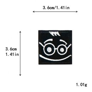 Patch thermocollant en tissu brodé créatif, motif carré noir avec expression amusante, pour vêtements, chapeaux et sacs à dos - Product Image 4