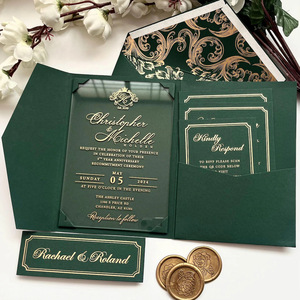 Invitation de mariage de luxe en papier couché avec impression UV dorée, carte RSVP, enveloppe, pelliculage mat et fonctionnalité DIY - Product Image 4