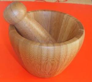 Herramientas de cocina Juego de mortero y Maja de madera Triturador de ajo manual Molinillo de hierbas de especias de bambú <span class=keywords><strong>natural</strong></span> Trituradora de <span class=keywords><strong>pastillas</strong></span> - Product Image 3