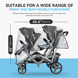Housse de pluie universelle imperméable pour poussette double tandem, pour sièges avant et arrière, poussette jumelle - Product Image 3