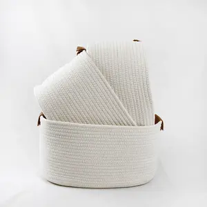Set of 3 pcs weave cotton rope storage basket for kids sundries towels and books blankets