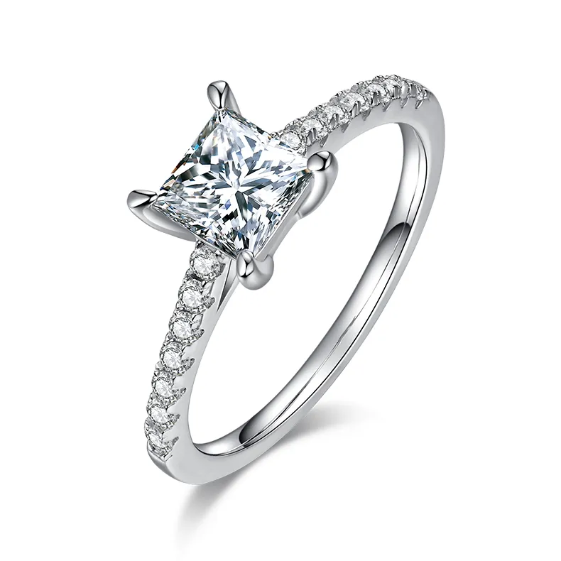 Bestseller Qualität Ewigkeit Moissan ite Princess Crown Cut Ring Sterling Silber Moissan ite Ring für Frauen Schmuck Geschenk