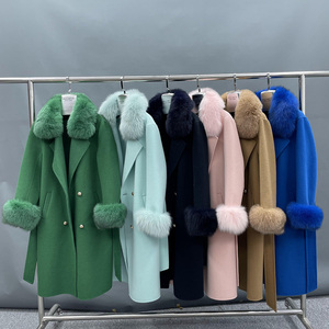 Commercio all'ingrosso rosa blu <span class=keywords><strong>verde</strong></span> bianco colore signora cappotti lunghi in <span class=keywords><strong>pelliccia</strong></span> di lana Cashmere con polsini staccabili in <span class=keywords><strong>pelliccia</strong></span> di volpe - Product Image 5