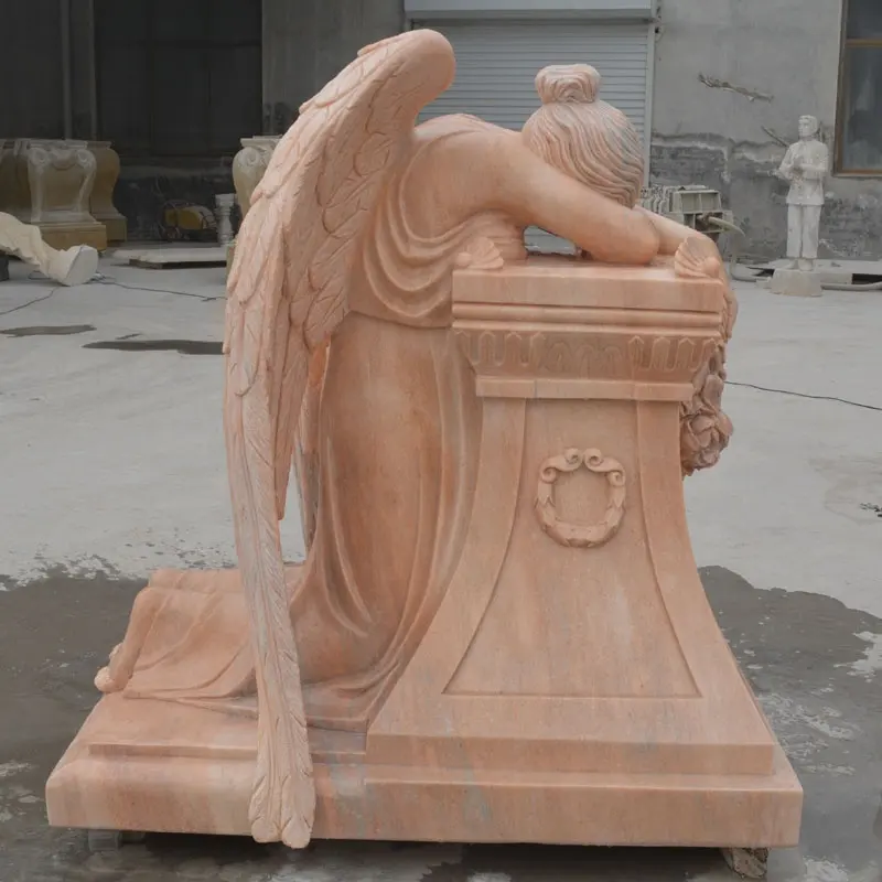Factory Sale cemetery memorial angel headstone natural solid marble stone weeping angel statue monument