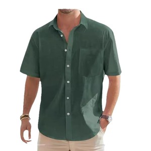 Nouvelle <span class=keywords><strong>chemise</strong></span> à manches courtes en coton et lin <span class=keywords><strong>pour</strong></span> <span class=keywords><strong>homme</strong></span>, <span class=keywords><strong>chemise</strong></span> boutonnée décontractée, haut d'été <span class=keywords><strong>pour</strong></span> la plage - Product Image 5