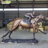 Art équestre Sculpture en bronze grandeur nature Cheval et jockey pour l'extérieur