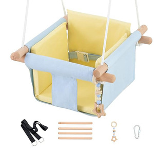 Balançoire pour bébé personnalisée J109 chaise étreinte en bois et toile, hamac intérieur et extérieur, balançoire pour bébé en polyester rembourré