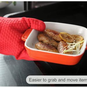 Gants en coton silicone extra longs imperméables antidérapants à cinq doigts pour four de ménage de cuisine personnalisé et résistant à la chaleur - Product Image 4