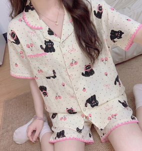 <span class=keywords><strong>Pigiama</strong></span> Morbido per Ragazze, Set Estivo 2 Pezzi con Stampa <span class=keywords><strong>Gatto</strong></span> Cartoon, Maniche Corte e Pantaloni Lunghi - Product Image 6