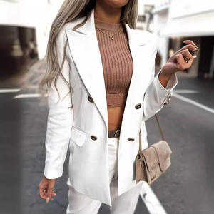 <span class=keywords><strong>Blazer</strong></span> Largo de Mujer, Estilo Europeo Americano, Nuevo para Primavera y Otoño, Traje Cruzado con Botones, Doble Botonadura, Color Sólido - Product Image 1
