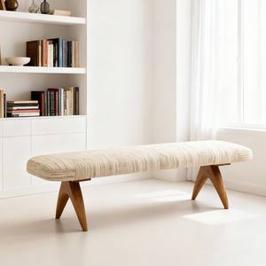 Midcentury Modern Solid Wood <b>Bench</b> Fabric Upholstered <b>Entryway</b> Bedroom Stool Home Furniture - Product Image 1