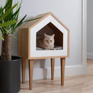Casa para gatos de madera JX, hecha de materiales prácticos de alta calidad, con una apariencia linda y hermosa. - Product Image 1