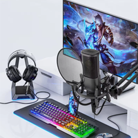 Microphone de studio professionnel portable X2 USB à condensateur cardioïde 3,5 mm avec bras articulé pour ordinateur, suppression du bruit 20Hz-20kHz