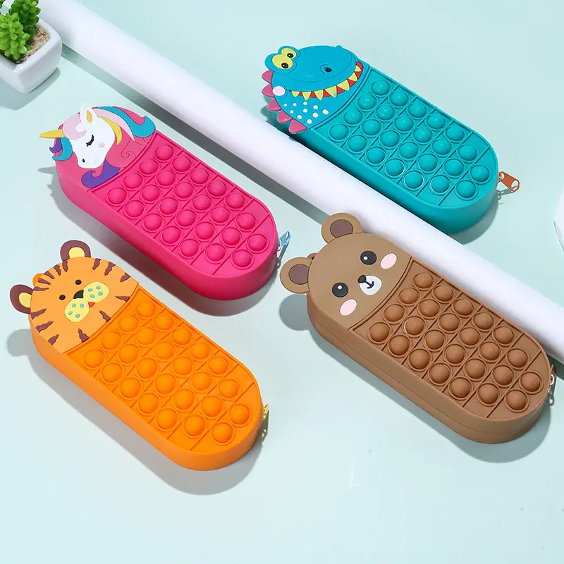 사용자 정의 도매 새로운 귀여운 동물 팝 Fidget 실리콘 키즈 가방 학생 유니콘 가방 연필 케이스