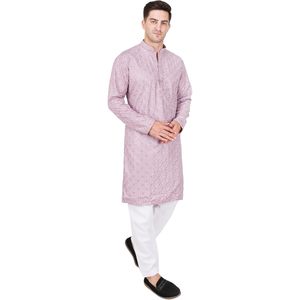 Conjunto de Kurta y Pijama Bordado para Hombre Triloki, 100% Poliéster, Ropa Tradicional Étnica India - Product Image 2