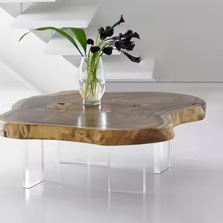 Modern ahşap masa akrilik merkezi oturma odası tasarımı benzersiz akrilik sehpa temizle mobilya