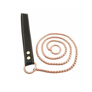 गर्म बिक्री चीन थोक 4 रंग कस्टम ठोस पीतल तांबा साँप गला घोंटना कुत्ते पट्टा श्रृंखला चमड़े संभाल के साथ - Product Image 5