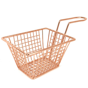 Copper Square Mini French Fry <b>Basket</b> Metal Mesh Serving <b>Tray</b> For Restaurant Snacks And American Desserts - Product Image 5