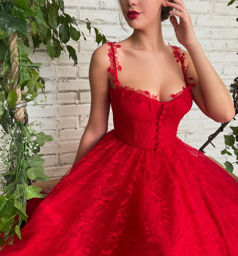 Casual Red Spaghetti Straps a-Line Engagement Wedding Gown Casual Red Spaghetti Straps a-Line Engagement Wedding Gown