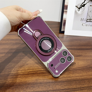 เคสโทรศัพท์แบบมีขาตั้งวงแหวนชุบโครเมียม พร้อมระบบชาร์จไร้สายแบบสี่มุม Aurora สำหรับ iPhone 17 Pro Max 14 15 Plus 13 12 16 Pro - Product Image 3