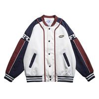 Blouson de baseball unisexe d'hiver, coupe longue et ample, col rond épais, avec blocs de couleur et broderie personnalisée sur le devant, style streetwear, coupe pilote, coupe-vent