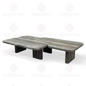 Vente en gros de meubles modernes de style nordique, ensemble de table basse en <span class=keywords><strong>travertin</strong></span> gris argenté, table centrale carrée en pierre naturelle de décoration pour la maison - Product Image 2