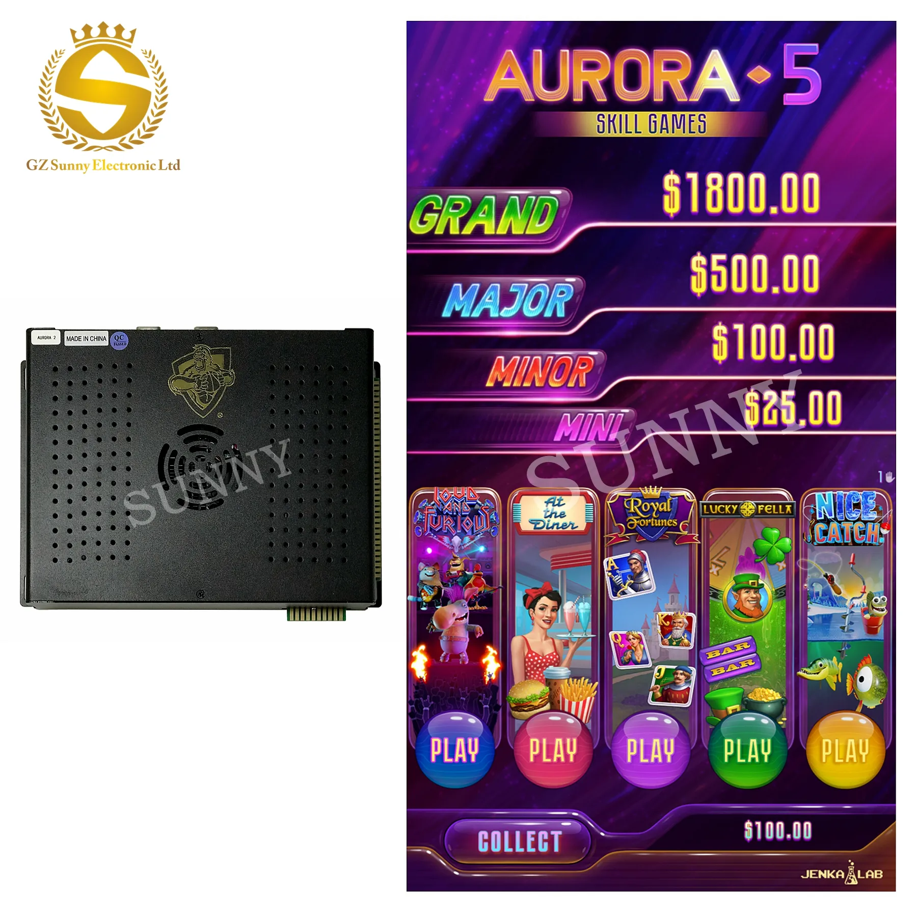 Aurora5 Jenka Banilla original PC board with case for game machine/Lab Aurora 5 Knock off 100% as Original skill games