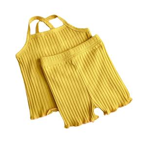 Conjuntos de verano 2022 para bebé: Traje de tirantes, camiseta sin mangas lisa y top corto + pantalones cortos para niñas pequeñas - Product Image 2