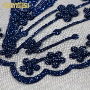高品质现代软网糖闪光材料印度蕾丝面料刺绣婚纱