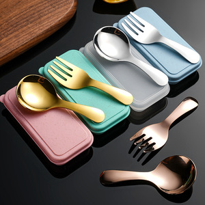 Ensemble de couverts pour enfants en acier inoxydable 304, écologique, avec manche court, cuillère, fourchette, étui de rangement, outil pour dessert et fruits, vaisselle - Product Image 1