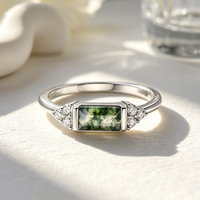 Bague en argent sterling 925 sur mesure Moyu Jewelry, style magnifique, coupe baguette, pierre naturelle agate mousse, bague de mariage pour femme