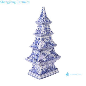 Patrón de torre de flores de pájaro azul y blanco, escultura de <span class=keywords><strong>Pagoda</strong></span> de cerámica, árboles, formas, estatuas para el hogar, decoración de Navidad, RZSi58-E-F - Product Image 5