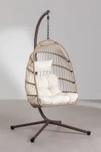 Daijia Hot Sale KD Folder Patio Swing Egg Hammock Chair Hanging Folding Rattan Rope Swing Chair