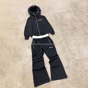 Custom Sweat <b>Suit</b> Two Piece Set Zipper Fox Fur Hoodie and Double Waist Sweatpants Set <b>Jogging</b> <b>Suit</b> Unisex Tracksuit Manufacturer - Product Image 1
