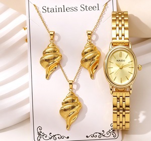 JYN-28 Collana in Acciaio Inossidabile con Ciondolo a Conchiglia, Orecchini a Conchiglia, Orologio al Quarzo - Product Image 1