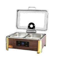 Chauffe-plat électrique intelligent YT pour traiteur de mariage, double chauffage humide/sec, finition bois, contrôle numérique, en acier inoxydable 304