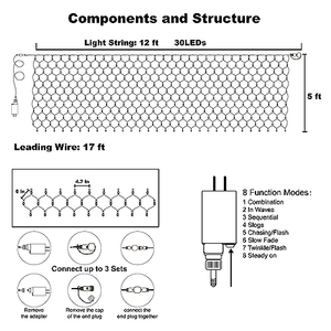ไฟประดับตกแต่งหน้าต่างแบบตาข่าย ไฟ LED กันน้ำสำหรับภายนอกอาคาร เหมาะสำหรับงานแต่งงาน ปาร์ตี้ คริสต์มาส สวน ลานบ้าน - Product Image 4
