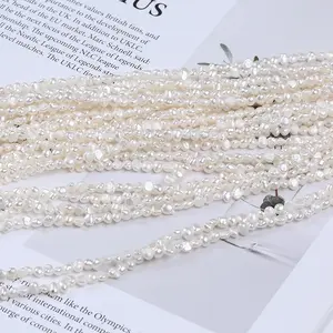 3-4mm Baroque Shape White Natural Freshwater Pearl String Bye Hole Irregular Pearl
